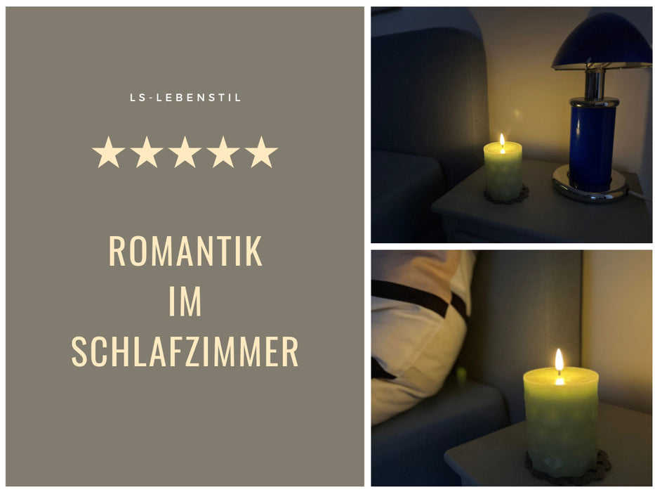 LED 3D Stumpenkerze Ribe Mint 8x10cm Wabe Echtwachs flackernde flammenlose Kerze