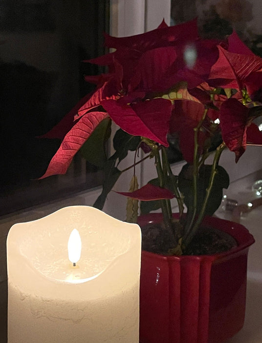 KI-generiertes Bild,LED 3D Stumpenkerze Creme Weiß 20cm Timer Echtwachs flackernde flammenlose Kerze