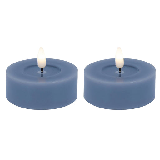 2x XL LED 3D Teelichter Ribe Blau 6,8cm Echtwachs Spiegel flackernde flammenlose Kerze