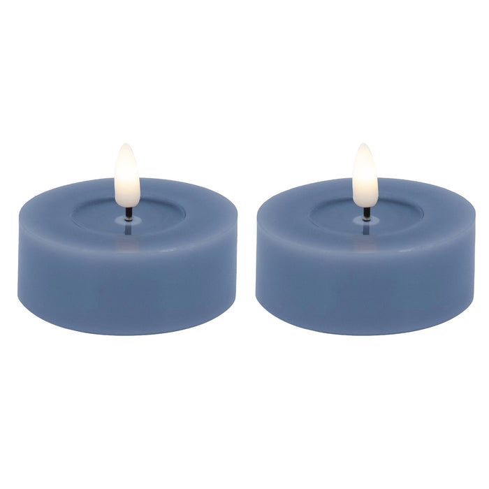 2x XL LED 3D Teelichter Ribe Blau 6,8cm Echtwachs Spiegel flackernde flammenlose Kerze