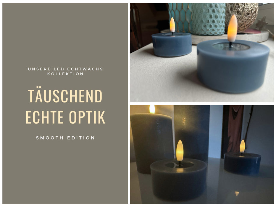 2x XL LED 3D Teelichter Ribe Blau 6,8cm Echtwachs Spiegel flackernde flammenlose Kerze