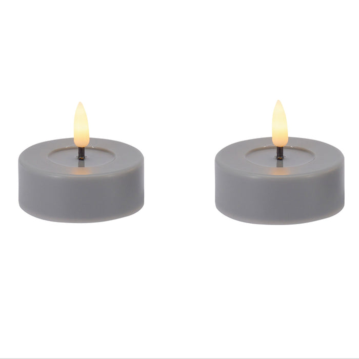 2x LED 3D Teelichter Ribe Grau 4,5cm Echtwachs Spiegel flackernde flam — LS-LebenStil