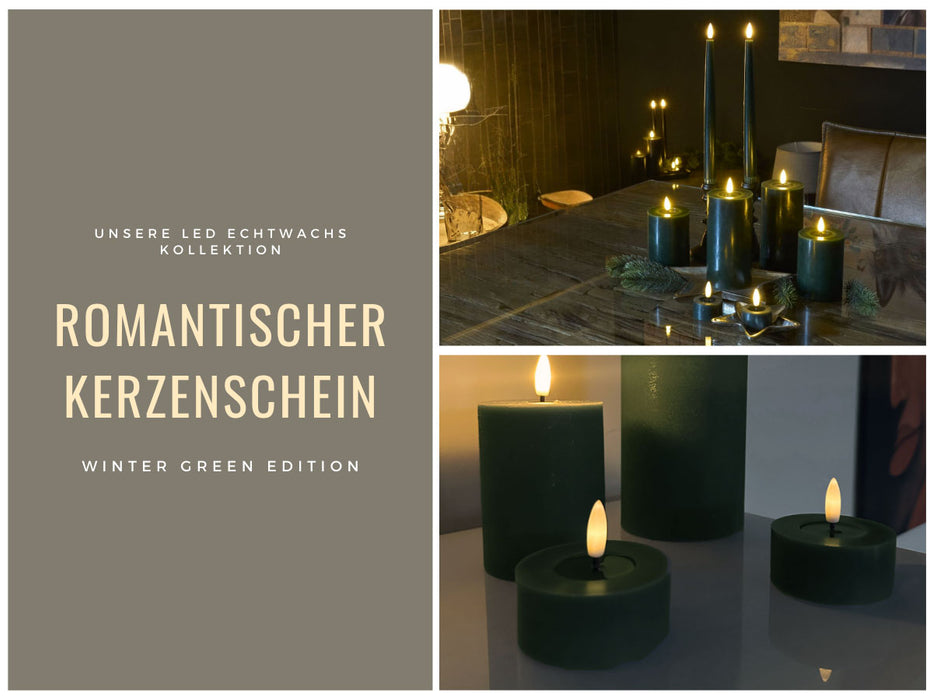 2x XL LED 3D Teelichter Ribe Grün 6,8cm Echtwachs Spiegel flackernde flammenlose Kerze