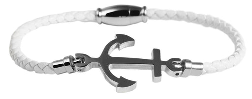 Elegantes Damen Lederarmband 18cm Kampen Anker Weiß Silber geflochten Echtleder