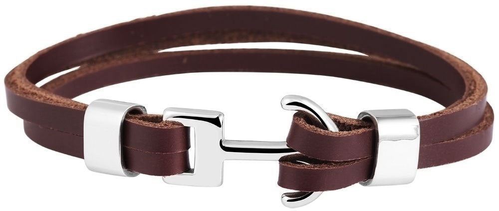 Elegantes Unisex Lederarmband 23cm List Zweifach Anker Braun Silber Echtleder