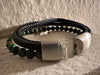 Design Unisex Lederarmband 21cm Sóller Dreifach Schwarz Grün Natursteine Echtleder