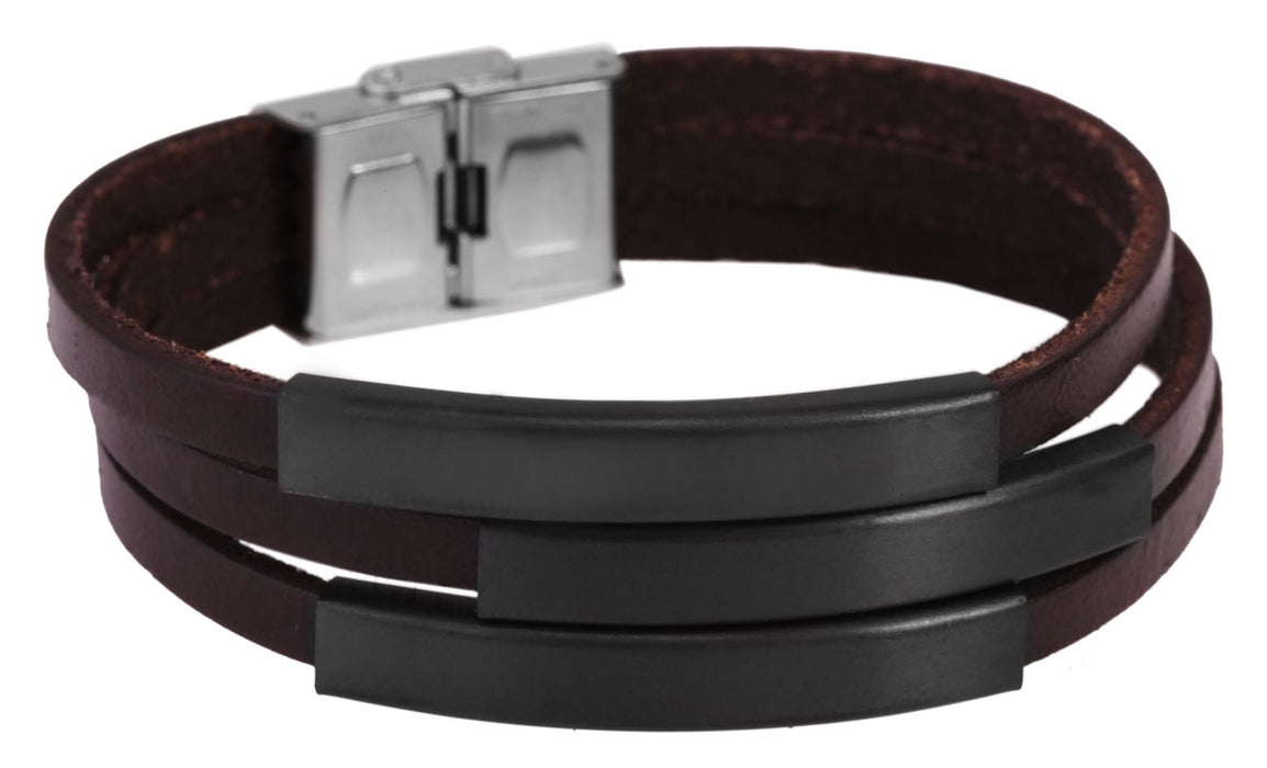 Elegantes Unisex Lederarmband 21cm Palma Dreifach Braun Gravurplatten Echtleder