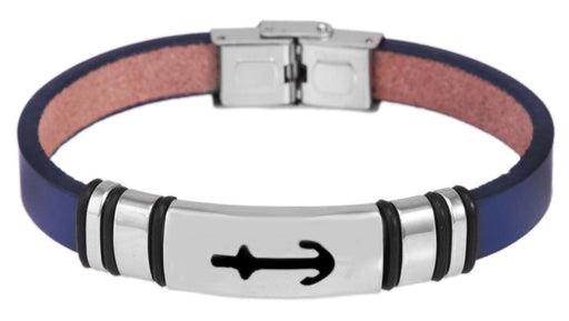 KI-generiertes Bild,Elegantes Unisex Lederarmband 21cm Sylt Anker Motiv Blau Silber Echtleder
