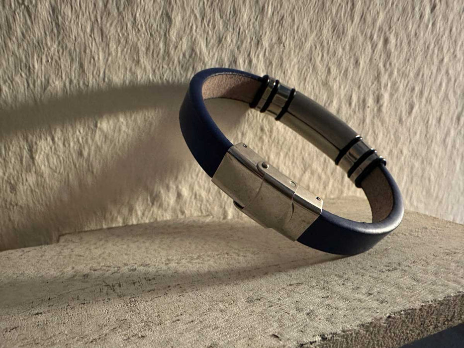 KI-generiertes Bild,Elegantes Unisex Lederarmband 21cm Sylt Anker Motiv Blau Silber Echtleder