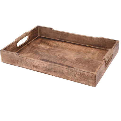 Vintage Mango Serviertablett 46x30x6cm Holz Tablett mit Kordel Griff Deko