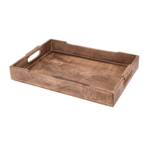 Vintage Mango Serviertablett 31x20x4cm Holz Tablett mit Kordel Griff Deko