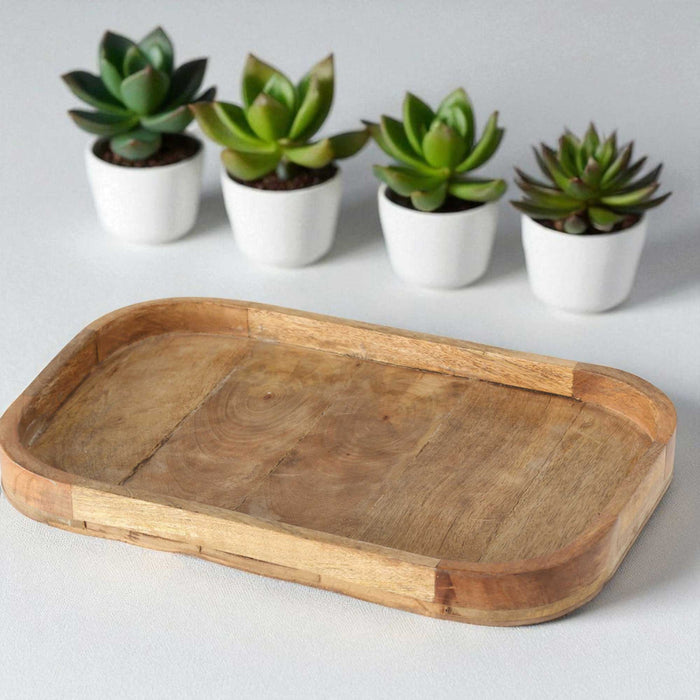KI-generiertes Bild,XL Holz Deko Küchentablett Mango Braun 46x30cm Serviertablett Obstschale Brot
