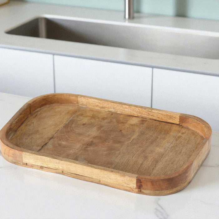 KI-generiertes Bild,XL Holz Deko Küchentablett Mango Braun 46x30cm Serviertablett Obstschale Brot