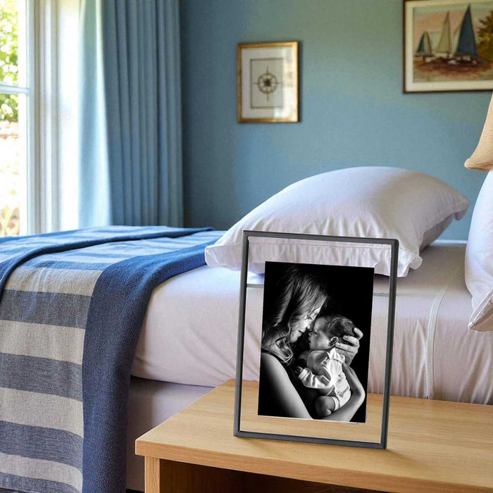 Eleganter Glas Bilderrahmen Oslo 10x15cm Schwarz Klar Durchsichtig Fotorahmen