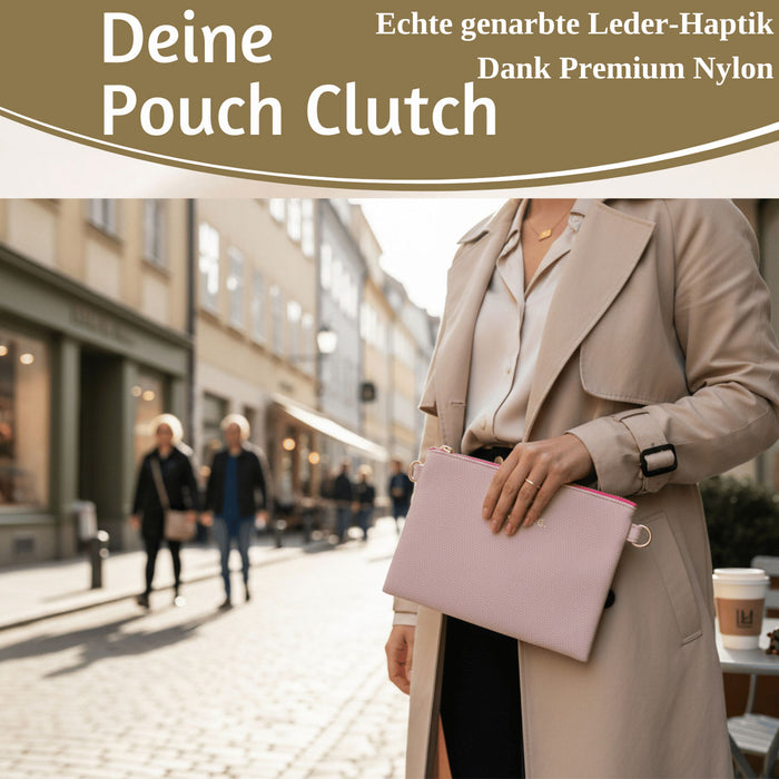 Mimi's Glow Clutch Lia Rosa 22cm PU Leder Haptik Handtasche Kosmetiktasche