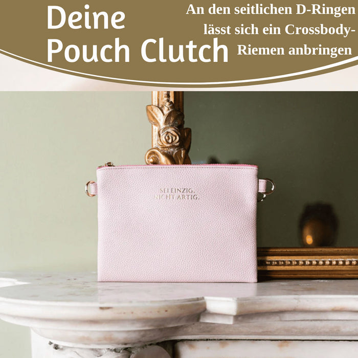 Mimi's Glow Clutch Lia Rosa 22cm PU Leder Haptik Handtasche Kosmetiktasche