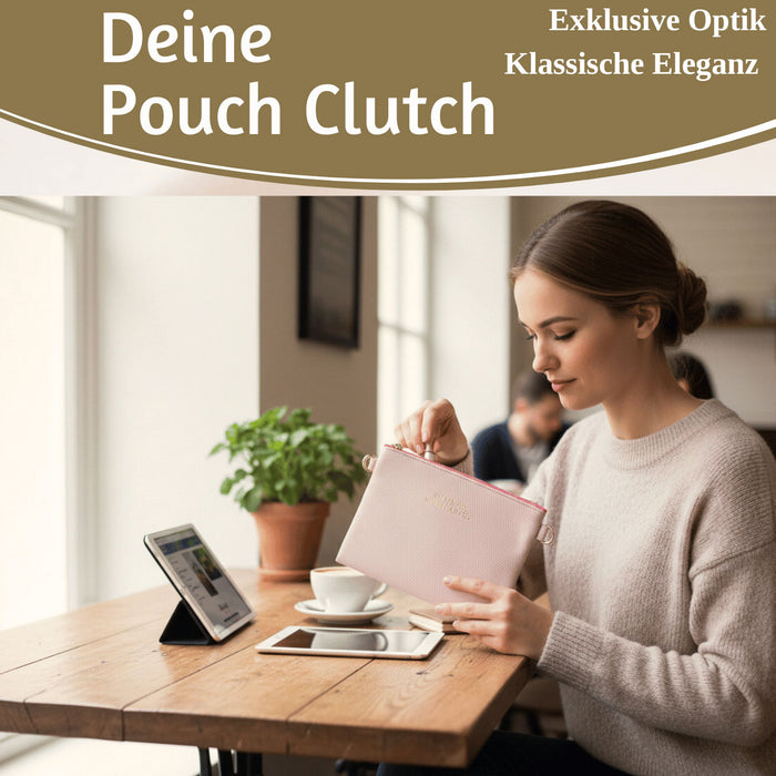 Mimi's Glow Clutch Lia Rosa 22cm PU Leder Haptik Handtasche Kosmetiktasche