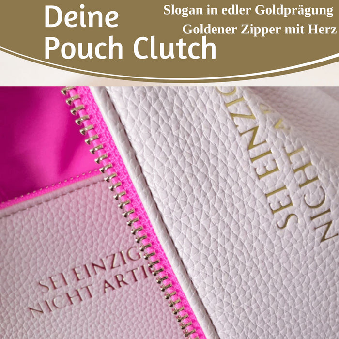 Mimi's Glow Clutch Lia Rosa 22cm PU Leder Haptik Handtasche Kosmetiktasche