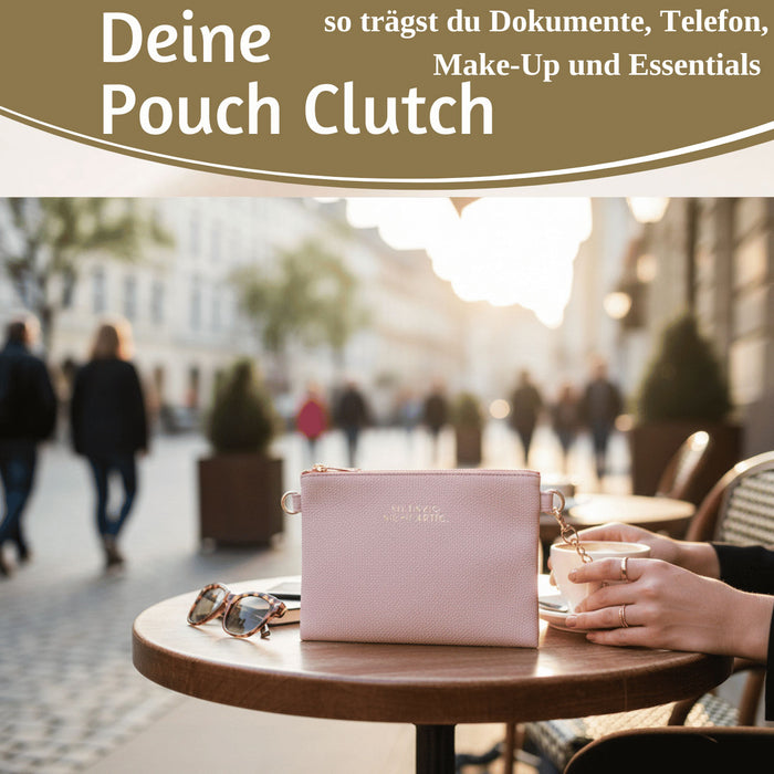 Mimi's Glow Clutch Lia Rosa 22cm PU Leder Haptik Handtasche Kosmetiktasche