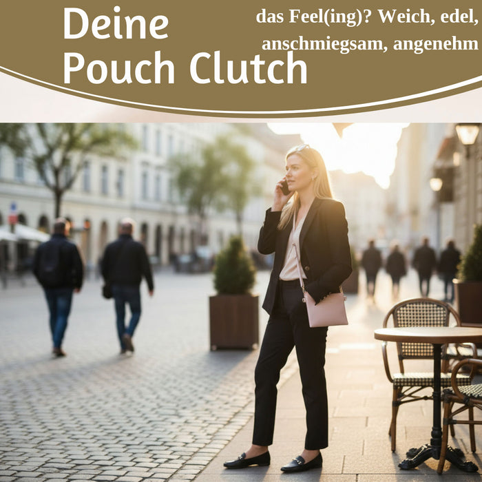 Mimi's Glow Clutch Lia Rosa 22cm PU Leder Haptik Handtasche Kosmetiktasche