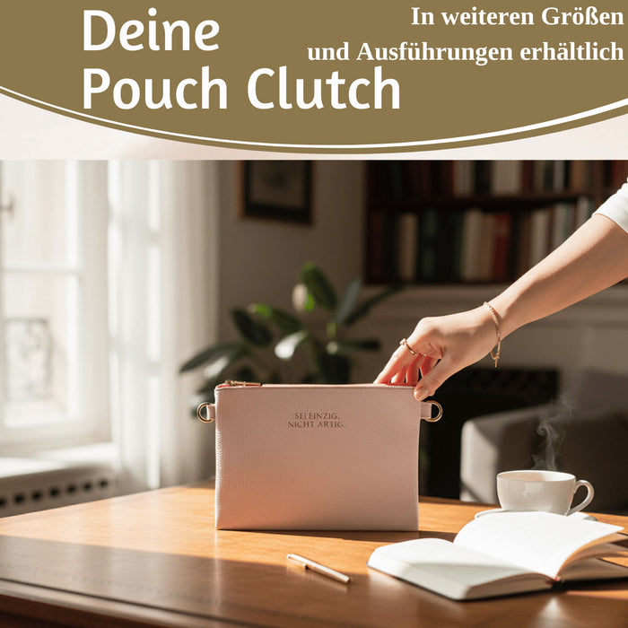 Mimi's Glow Clutch Lia Rosa 22cm PU Leder Haptik Handtasche Kosmetiktasche