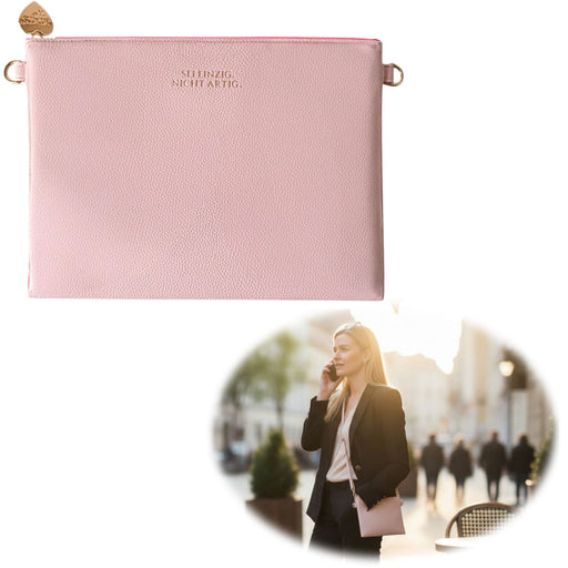 Mimi's Glow Clutch Lia Rosa 22cm PU Leder Haptik Handtasche Kosmetiktasche