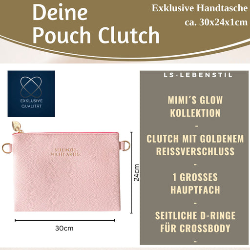 Mimi's Glow Clutch Stella Rosa XL 30cm PU Leder Haptik Handtasche Kosmetiktasche