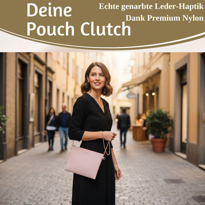 Mimi's Glow Clutch Stella Rosa XL 30cm PU Leder Haptik Handtasche Kosmetiktasche