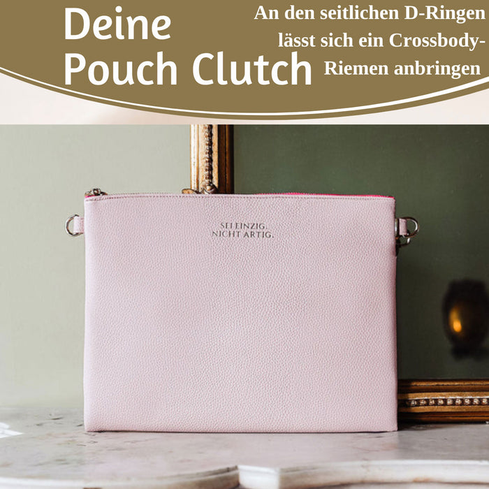 Mimi's Glow Clutch Stella Rosa XL 30cm PU Leder Haptik Handtasche Kosmetiktasche