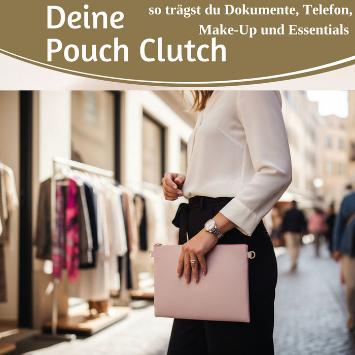 Mimi's Glow Clutch Stella Rosa XL 30cm PU Leder Haptik Handtasche Kosmetiktasche