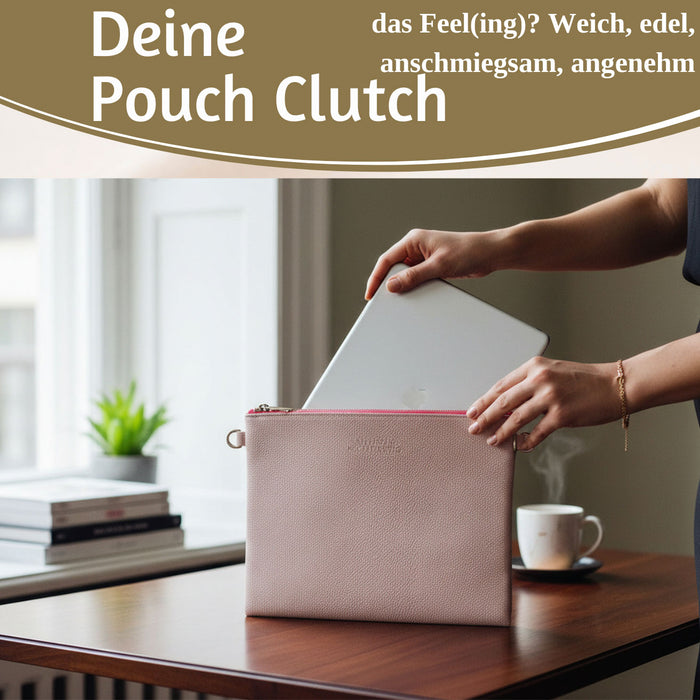 Mimi's Glow Clutch Stella Rosa XL 30cm PU Leder Haptik Handtasche Kosmetiktasche