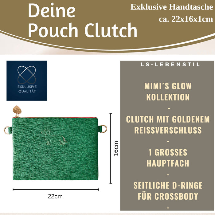 Mimi's Glow Clutch Lia Dackel 22cm PU Leder Haptik Handtasche Kosmetiktasche