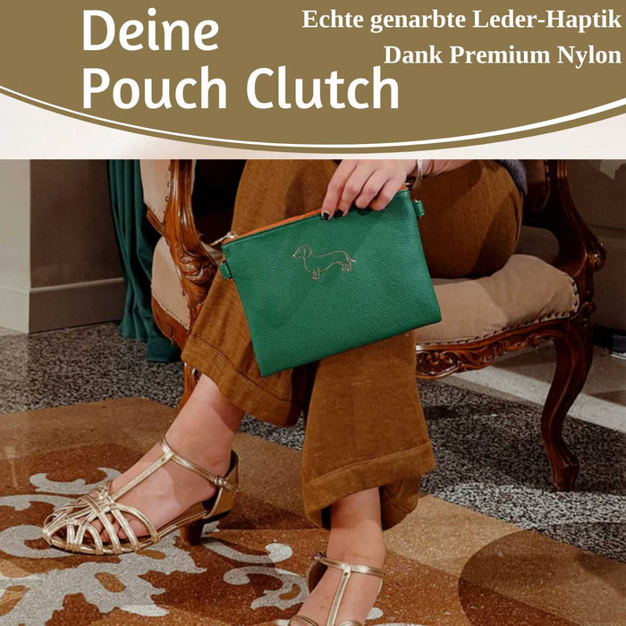 Mimi's Glow Clutch Lia Dackel 22cm PU Leder Haptik Handtasche Kosmetiktasche