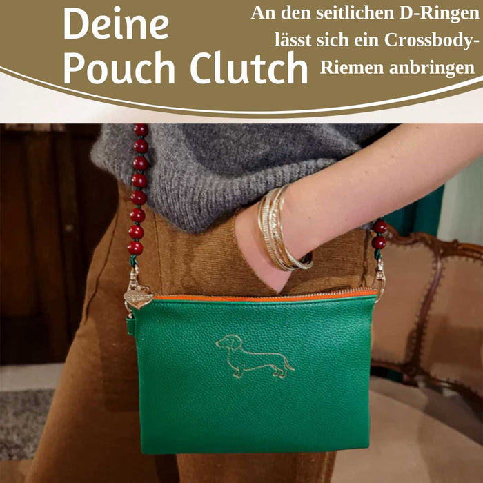 Mimi's Glow Clutch Lia Dackel 22cm PU Leder Haptik Handtasche Kosmetiktasche