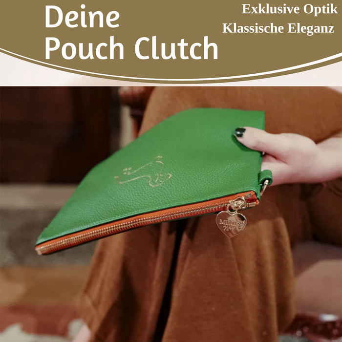 Mimi's Glow Clutch Lia Dackel 22cm PU Leder Haptik Handtasche Kosmetiktasche