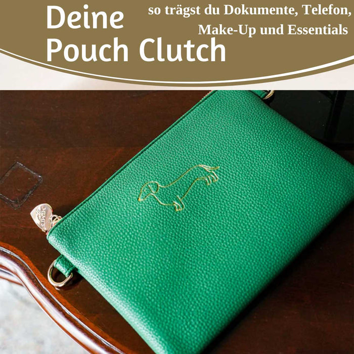 Mimi's Glow Clutch Lia Dackel 22cm PU Leder Haptik Handtasche Kosmetiktasche