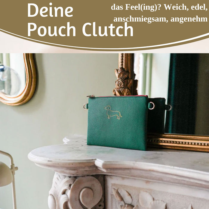 Mimi's Glow Clutch Lia Dackel 22cm PU Leder Haptik Handtasche Kosmetiktasche