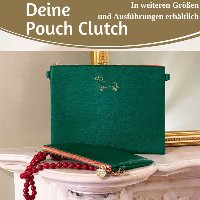 Mimi's Glow Clutch Lia Dackel 22cm PU Leder Haptik Handtasche Kosmetiktasche