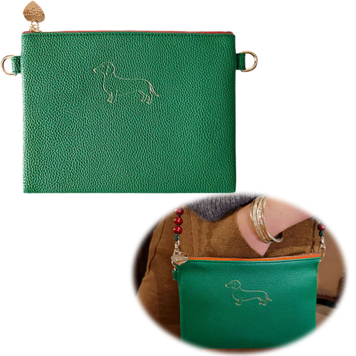 Mimi's Glow Clutch Lia Dackel 22cm PU Leder Haptik Handtasche Kosmetiktasche