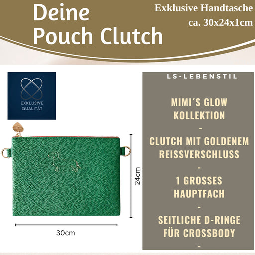 Mimi's Glow Clutch Stella Dackel XL 30cm PU Leder Haptik Handtasche Kosmetiktasche