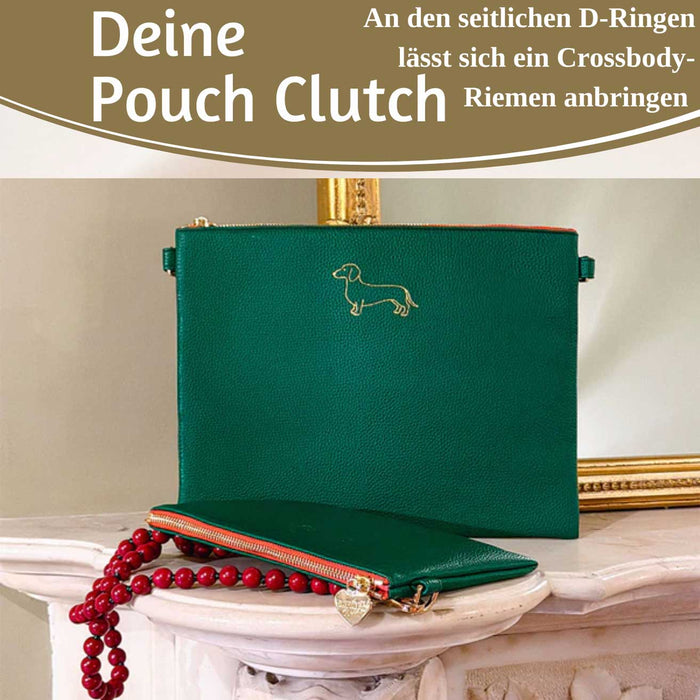 Mimi's Glow Clutch Stella Dackel XL 30cm PU Leder Haptik Handtasche Kosmetiktasche