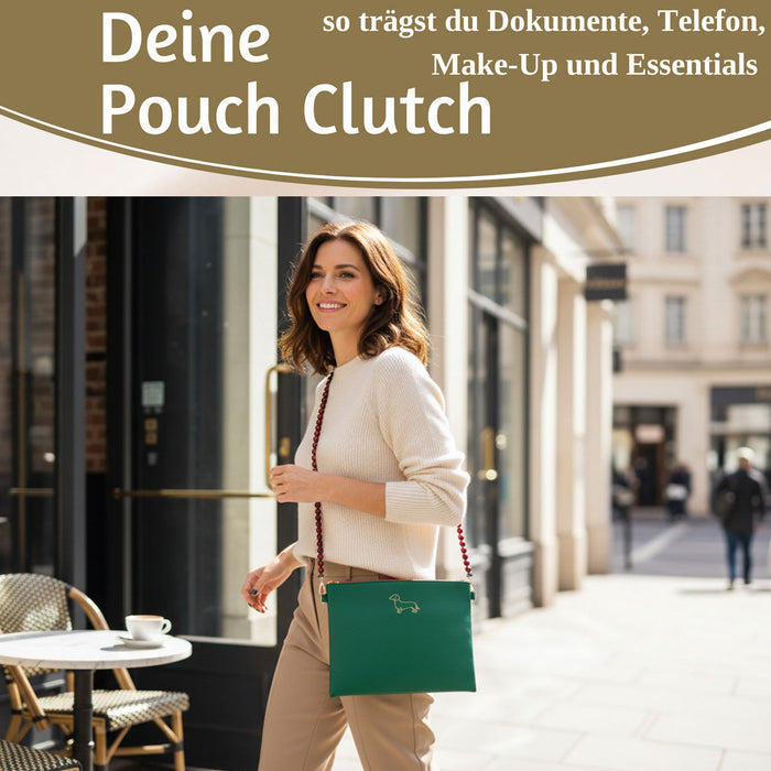 Mimi's Glow Clutch Stella Dackel XL 30cm PU Leder Haptik Handtasche Kosmetiktasche