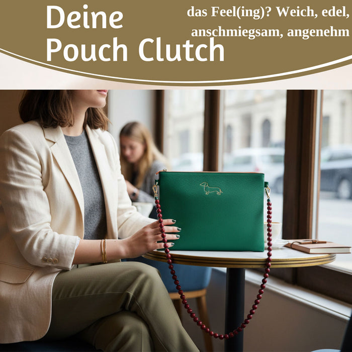 KI-generiertes Bild,Mimi's Glow Clutch Stella Dackel XL 30cm PU Leder Haptik Handtasche Kosmetiktasche