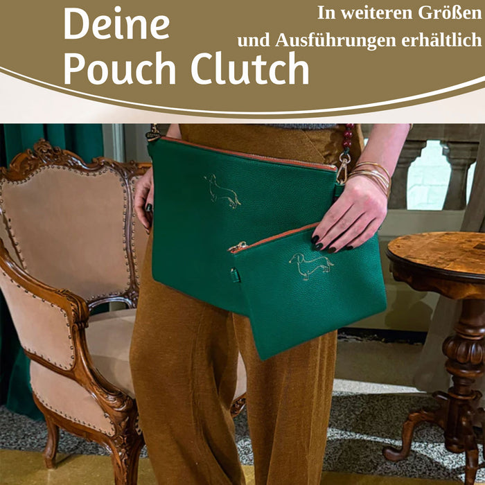 Mimi's Glow Clutch Stella Dackel XL 30cm PU Leder Haptik Handtasche Kosmetiktasche