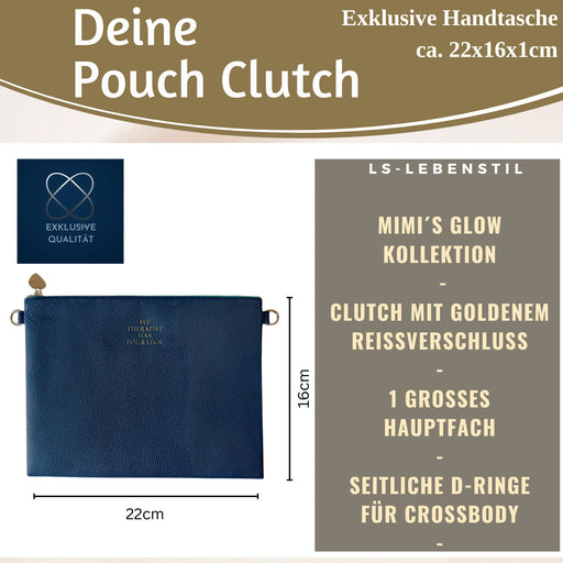 Mimi's Glow Clutch Lia Navy Blau 22cm PU Leder Haptik Handtasche Kosmetiktasche
