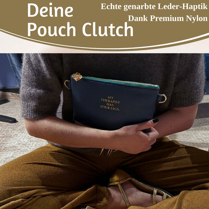 Mimi's Glow Clutch Lia Navy Blau 22cm PU Leder Haptik Handtasche Kosmetiktasche