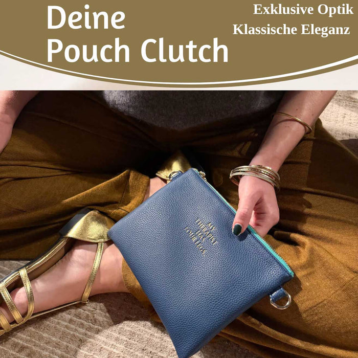 Mimi's Glow Clutch Lia Navy Blau 22cm PU Leder Haptik Handtasche Kosmetiktasche