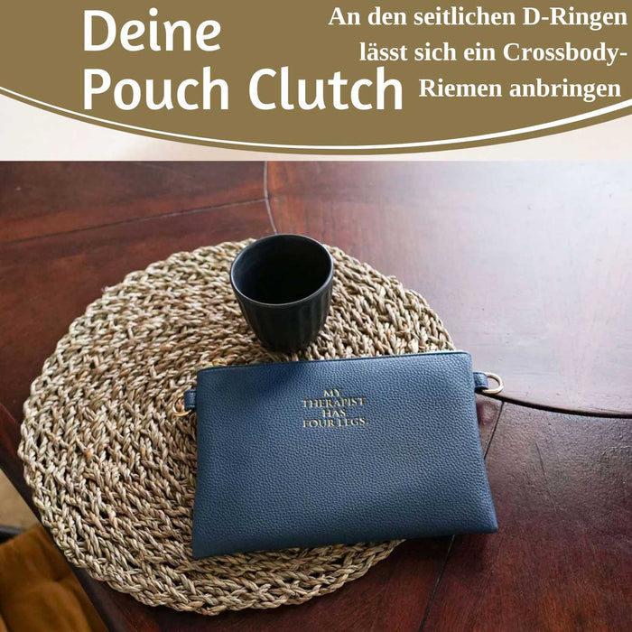 Mimi's Glow Clutch Lia Navy Blau 22cm PU Leder Haptik Handtasche Kosmetiktasche