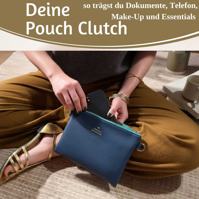 Mimi's Glow Clutch Lia Navy Blau 22cm PU Leder Haptik Handtasche Kosmetiktasche