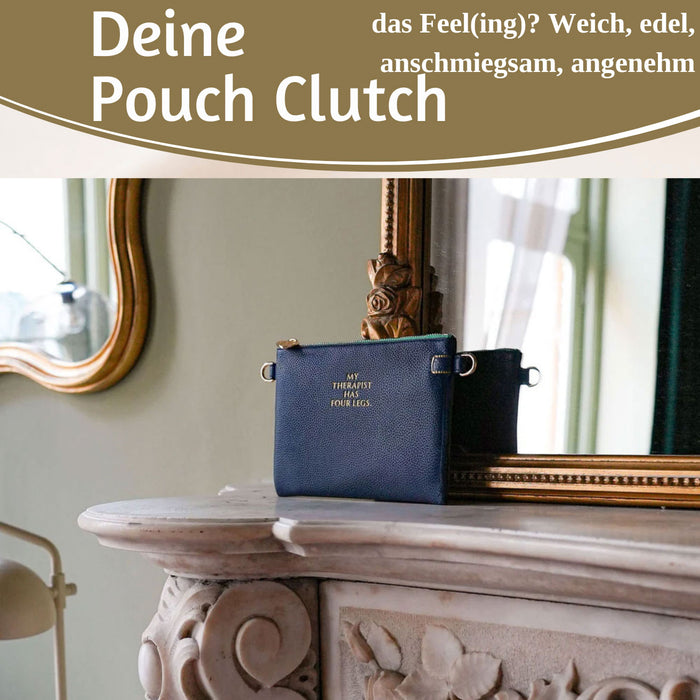 Mimi's Glow Clutch Lia Navy Blau 22cm PU Leder Haptik Handtasche Kosmetiktasche